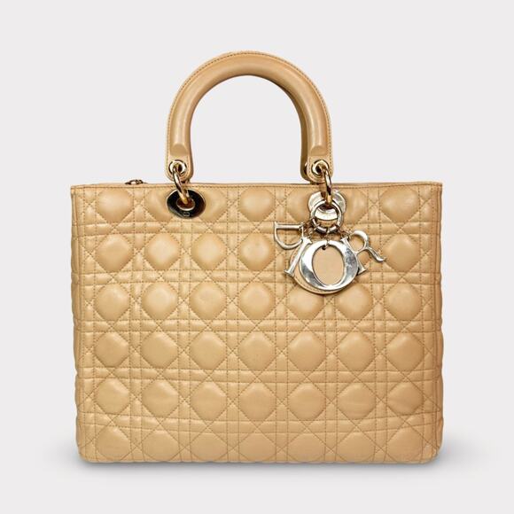 Dior Handbags - Christian Dior Lambskin Cannage Large Lady Dior Beige